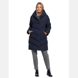 GRANATOWA kurtka luźna pikowana, ZIMOWA, dłuższa, kaptur MORAJ